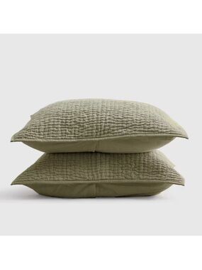 QUINCE European Linen Cotton Stitch Sham Set King Olive 8178